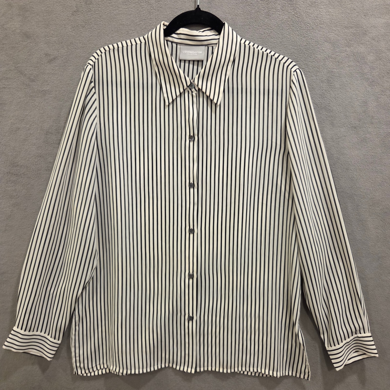 Liz Claiborne Button Down Striped Shirt Womens Large Office Classic Timeless